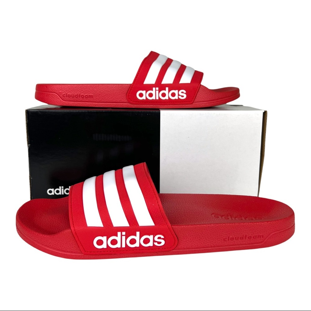 Adidas Red Cloudfoam Shower Slides